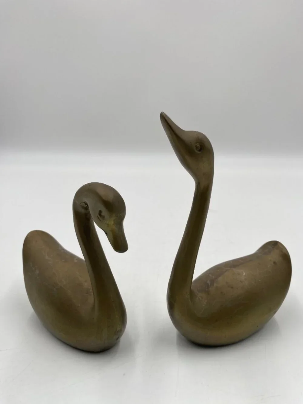 Solid Brass Swans Geese Figurines Sculptures Pair of 2 4